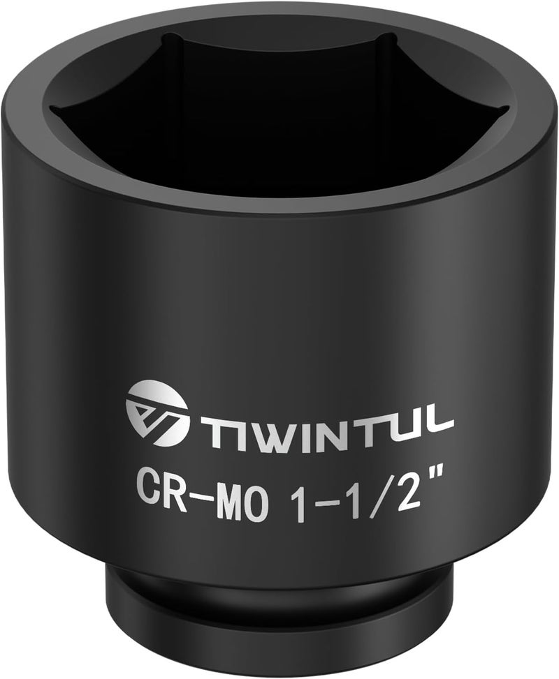 TIWINTUL مفتاح صدمة بحجم 3/4 بوصة 1-1/2"، تصميم 6 نقاط مضاد للتدوير، معالجة حرارية CR-MO، تشطيب فوسفات أسود، مفتاح صمولة محور لإصلاح السيارات، سهل الإزالة - Image 1